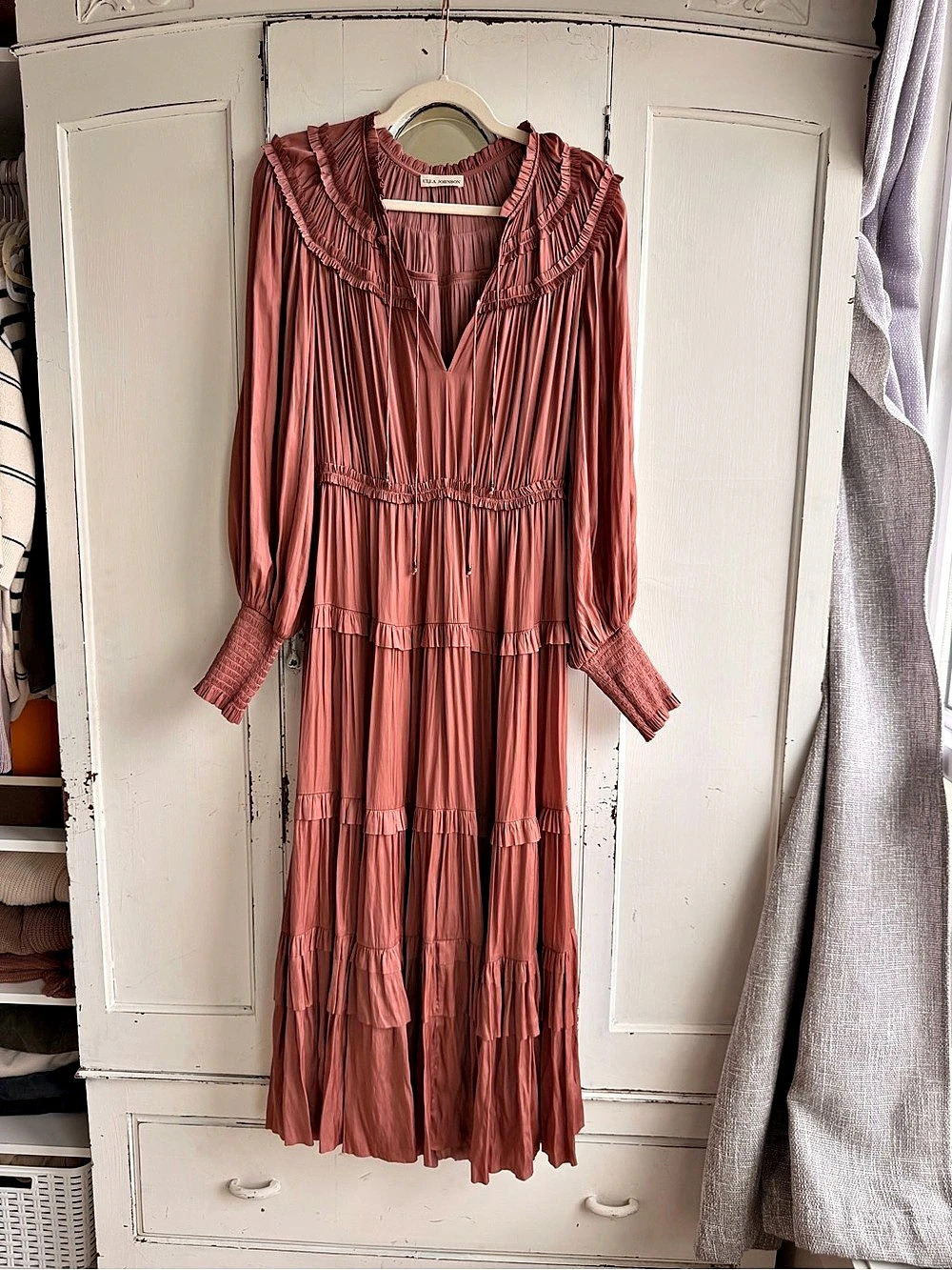 Ulla Johnson Sabrina Long Sleeve Silk Dress Maxi Pink Size 8